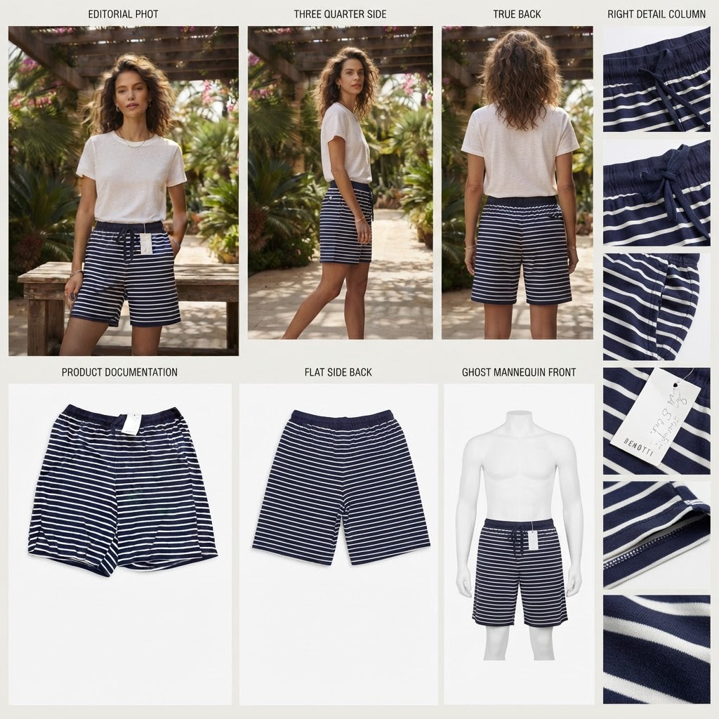 GINA BENOTTI Navy and White Striped Drawstring Lounge Shorts