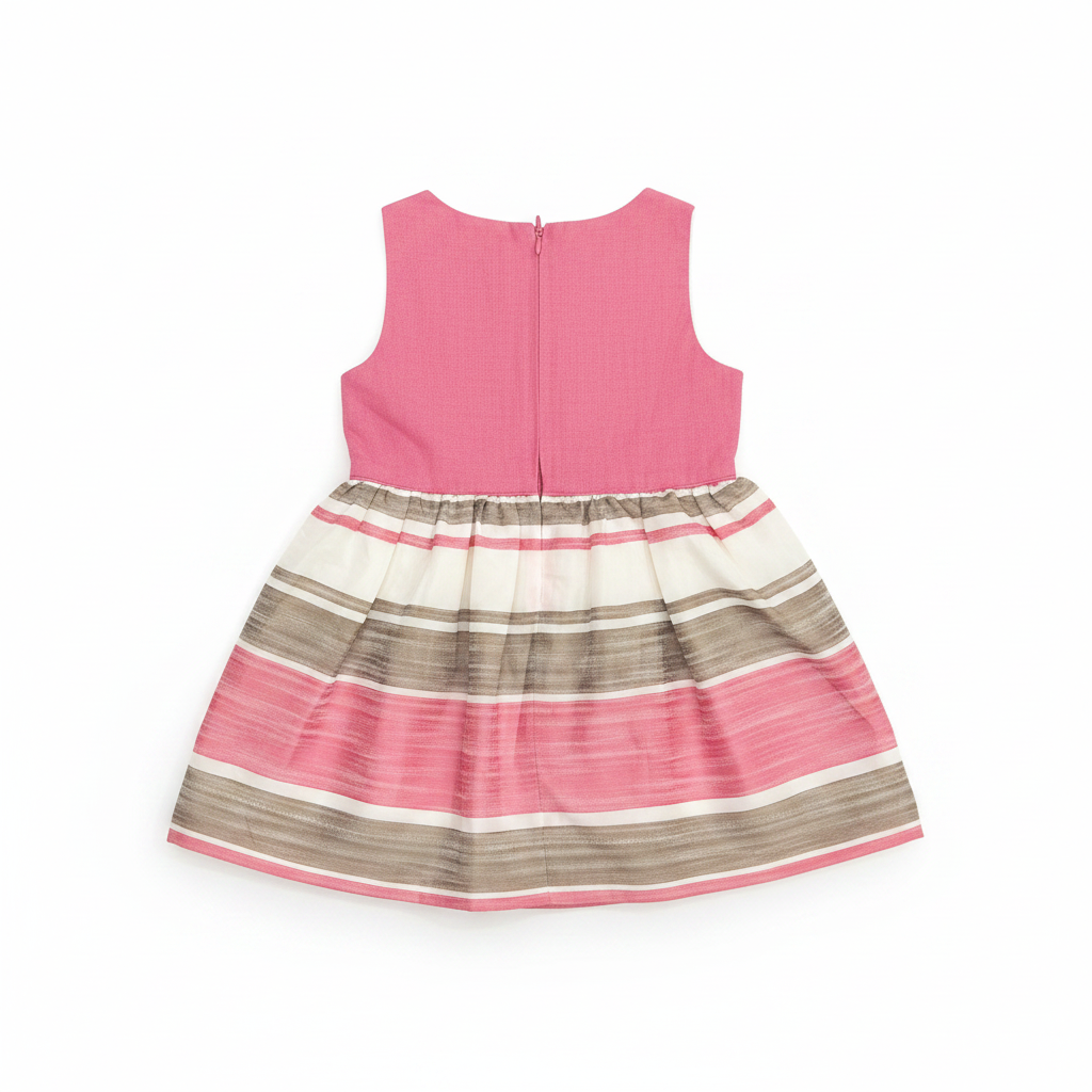 villalobos Kids Pink and Striped Sleeveless Fit-and-Flare Dr