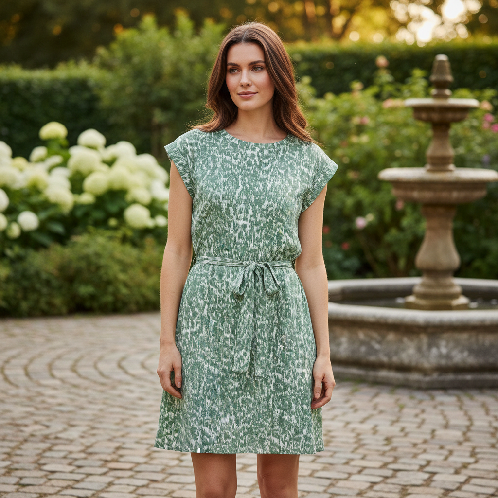 Esmara Green & White Patterned Cotton Tie-Waist Dress