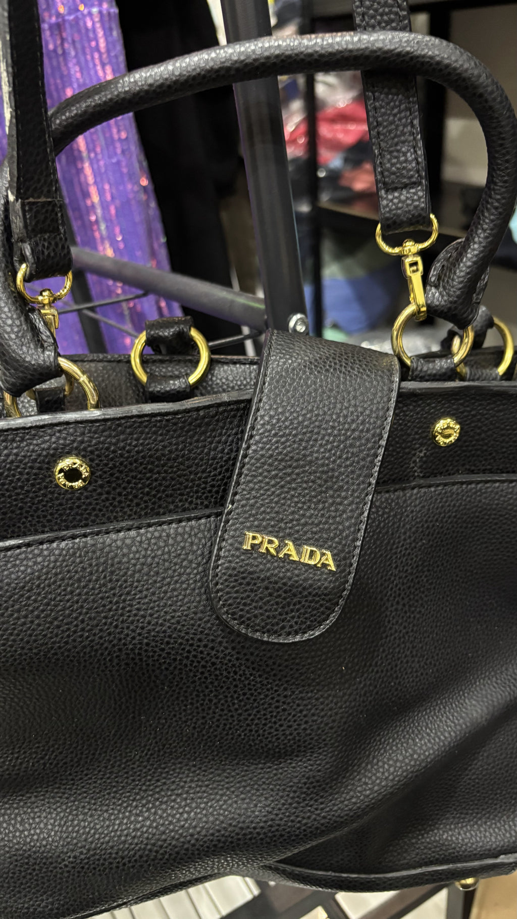 PRADA PRADA Black Grained Leather Top-Handle Tote