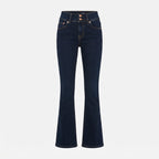 Bershka Dark Indigo Flared Jeans with Amber Contrast Stitchi