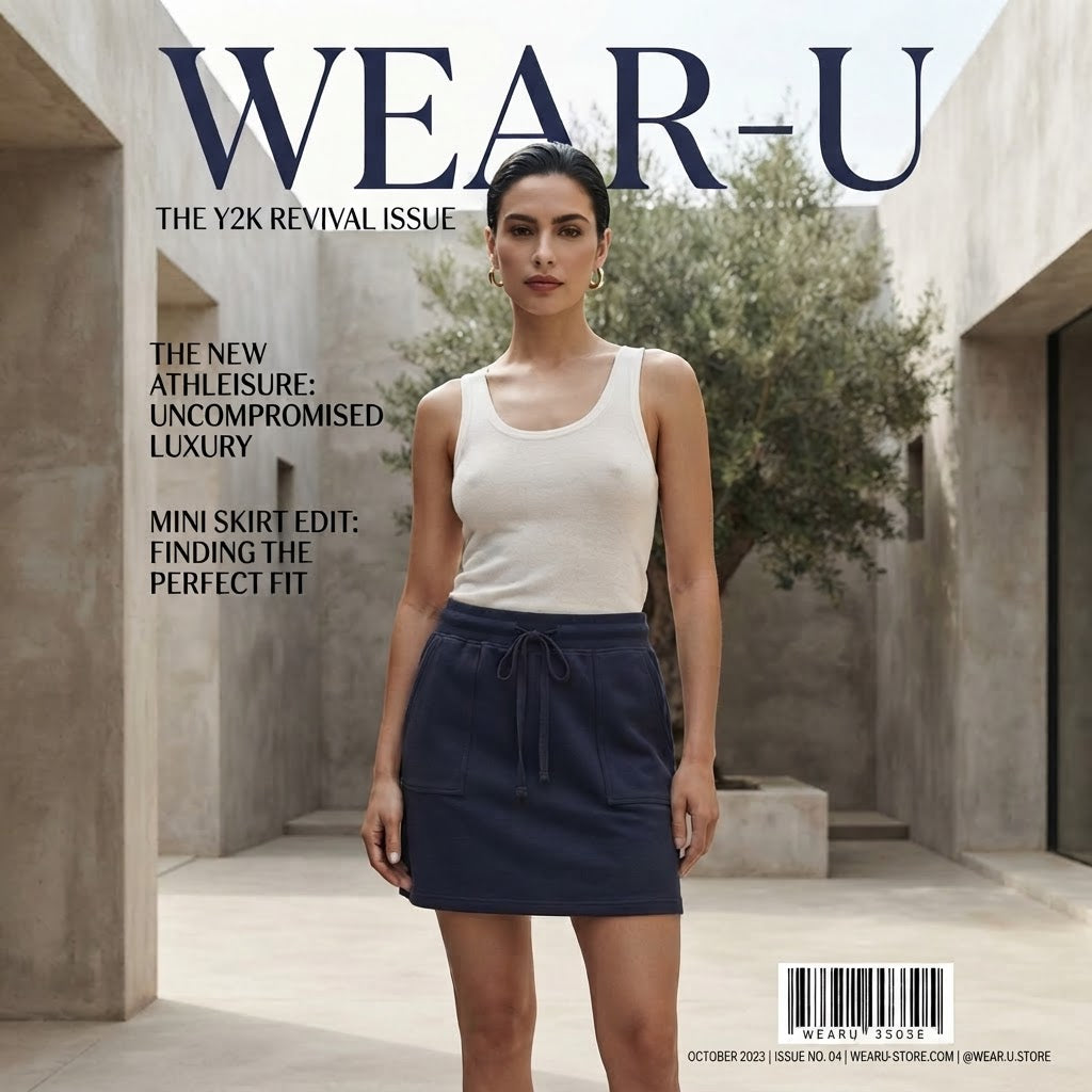 Navy Blue Jersey Mini Skirt with Drawstring Waist