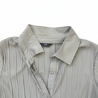 Women's Light Grey Plissé Pleated Button-Up Shirt