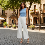Women's White High-Waisted Wide-Leg Cropped Trousers