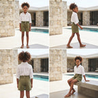 Olive Green Paperbag Waist Cotton Twill Skirt