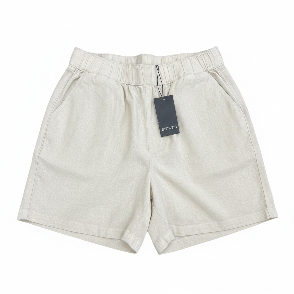 Women's Beige Linen Blend Straight Leg Drawstring Trousers
