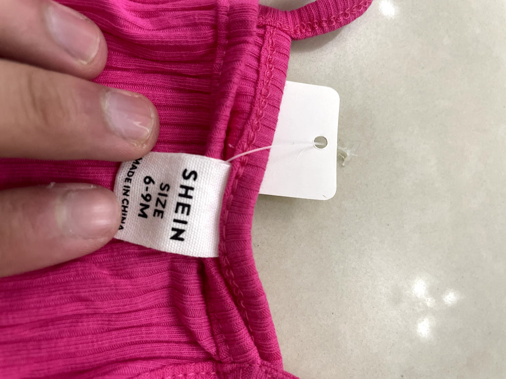 SHEIN Hot Pink Ribbed Double Strap Baby Romper - Size 6-9M