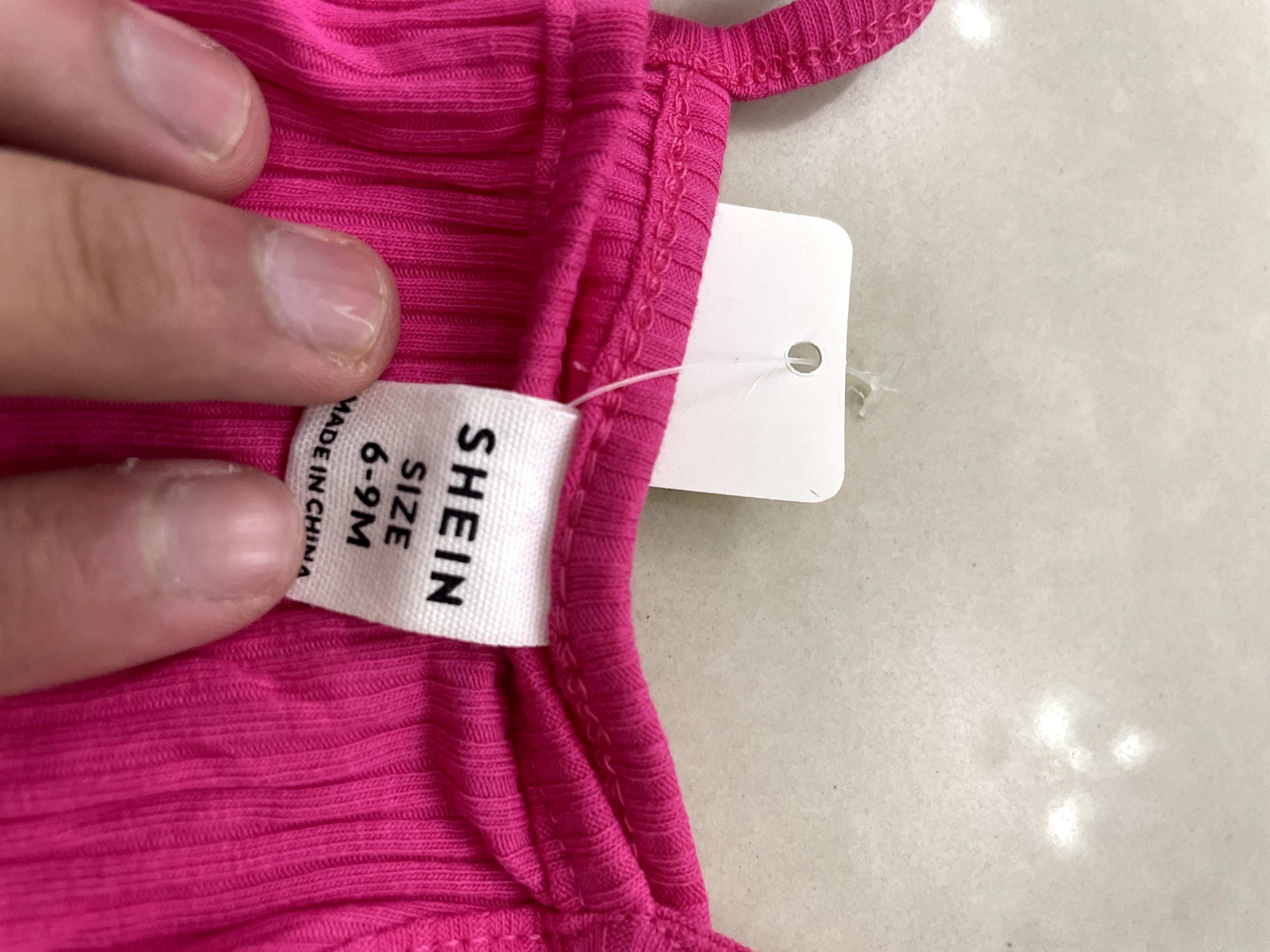 SHEIN Hot Pink Ribbed Double Strap Baby Romper - Size 6-9M