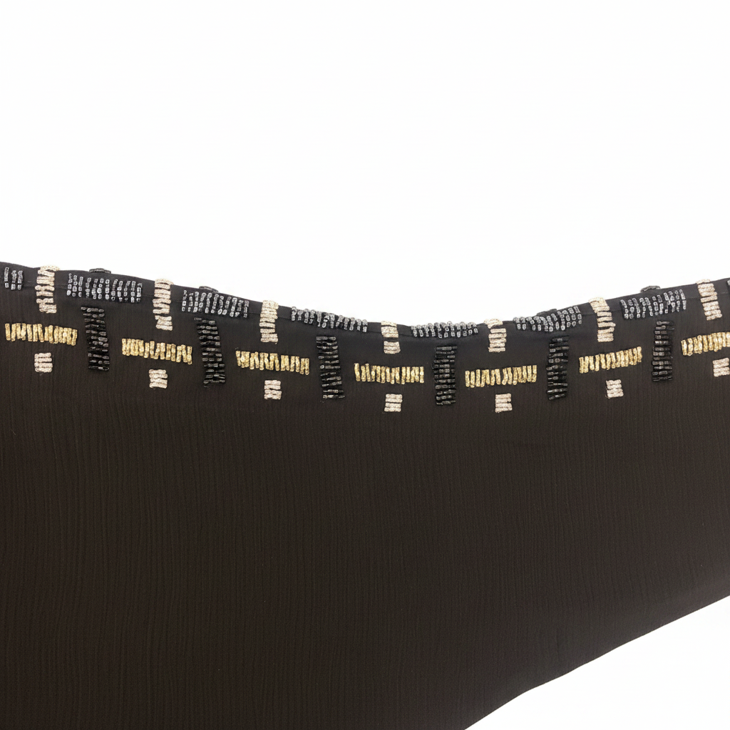 Women's Black Beaded Crepe Long Open Abaya Cardigan