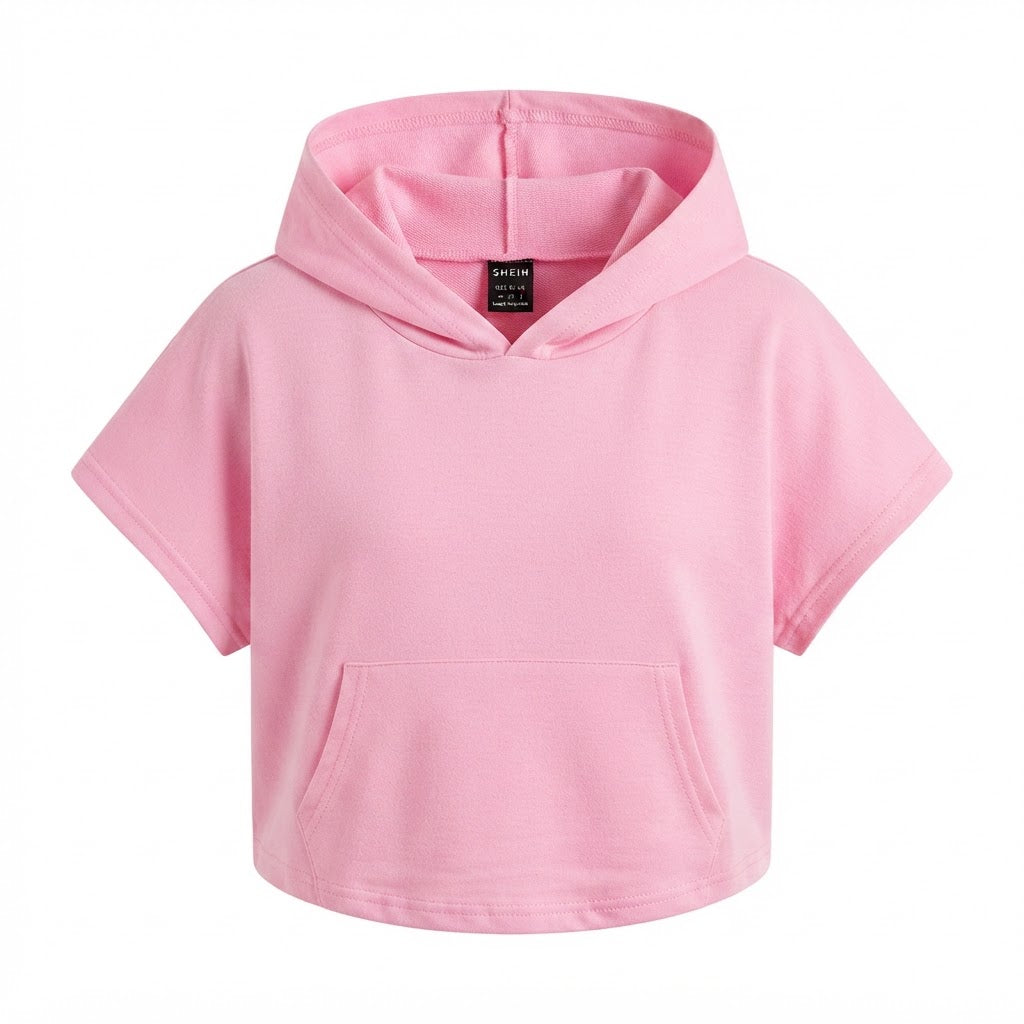 SHEIN SHEIN Bubblegum Pink Cropped Hooded Top with Kangaroo