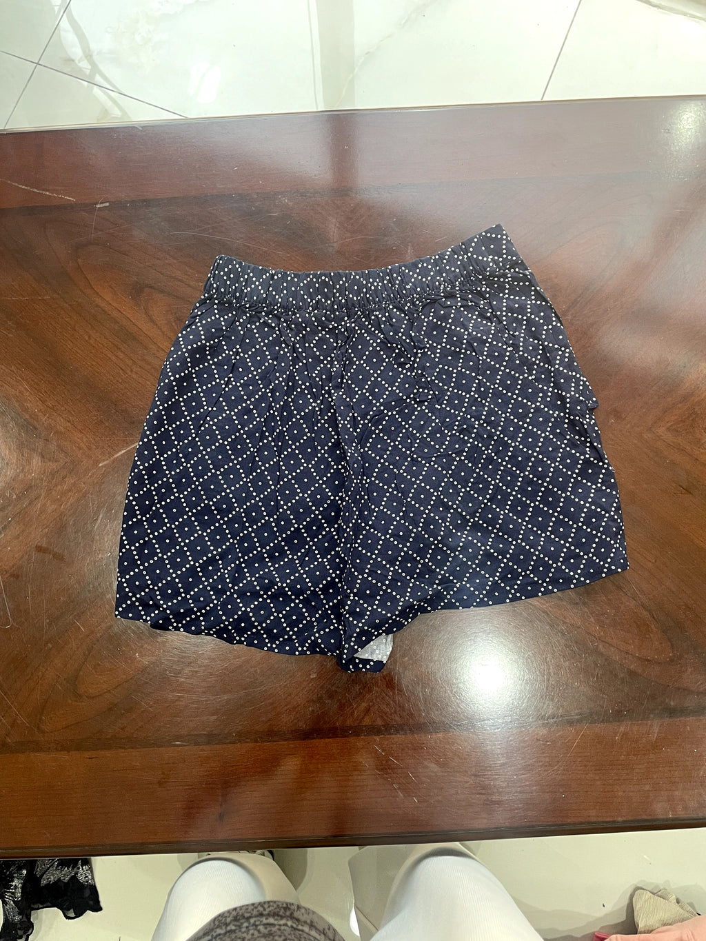 Navy Blue Polka Dot Relaxed High-Waist Shorts