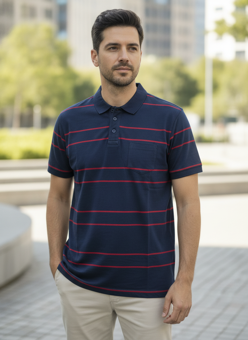 Anko Anko Navy and Red Striped Cotton Jersey Polo Shirt