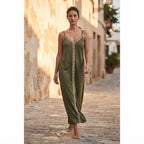 EMERY ROSE Olive Green Maxi Cami Dress with Chevron Trim