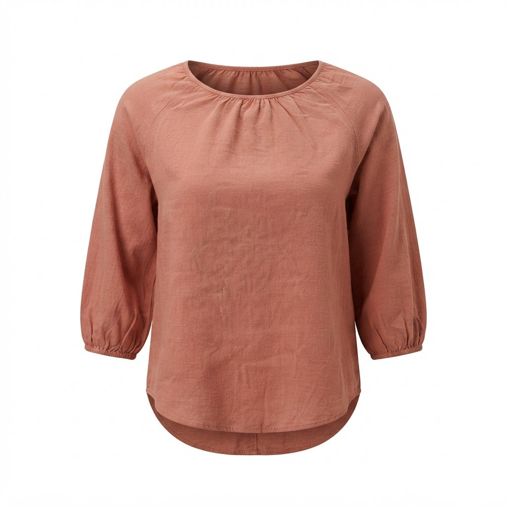 Women's Dusty Pink Relaxed-Fit Gathered Neckline Blouse