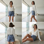 esmara Blue Acid Wash Denim Shorts with Fringed Hem