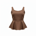 Women's Brown Peplum Sleeveless Scoop Neck Top