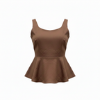 Women's Brown Peplum Sleeveless Scoop Neck Top