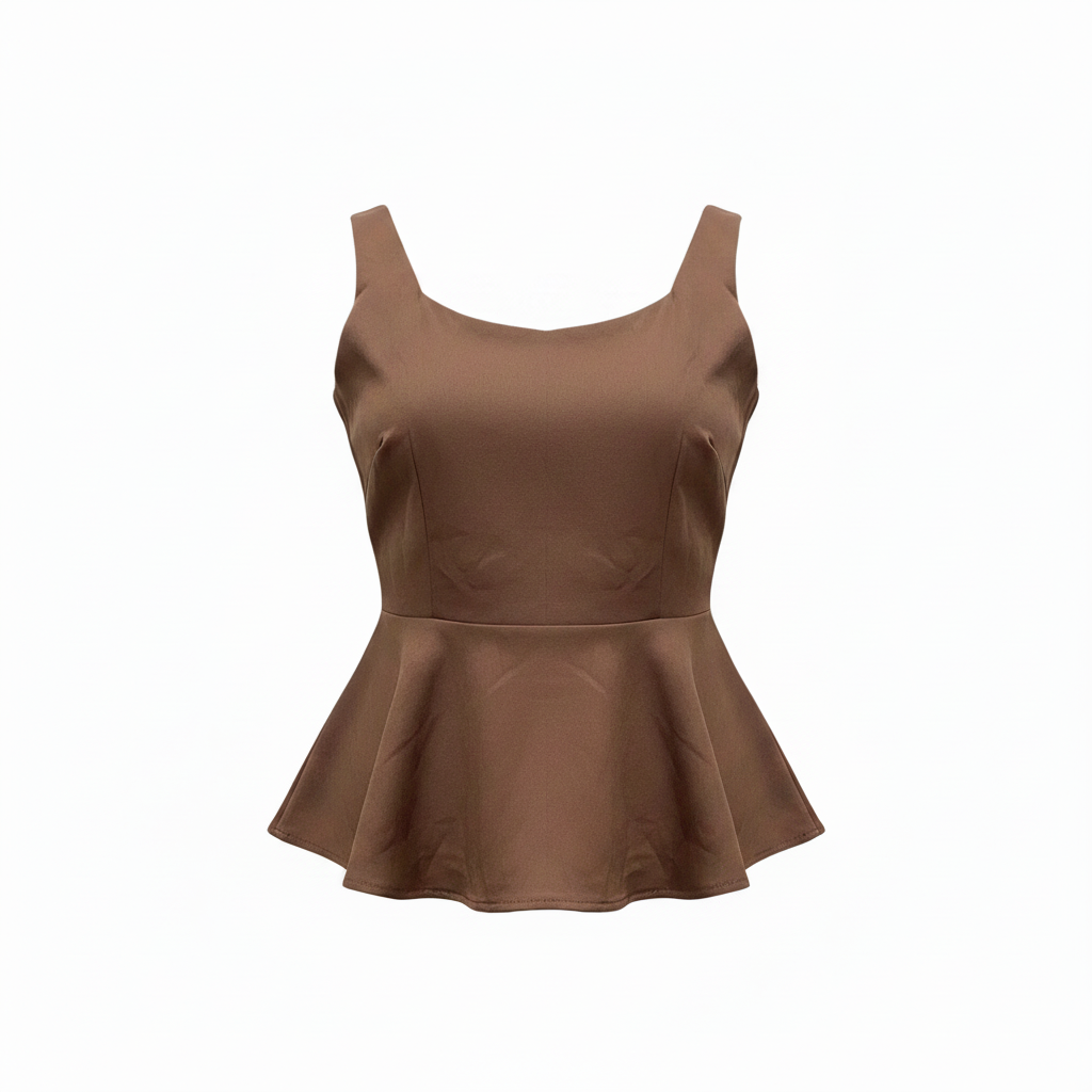 Women's Brown Peplum Sleeveless Scoop Neck Top
