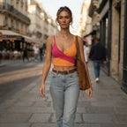SHEIN Orange and Pink Twist-Front Color-Block Crop Top