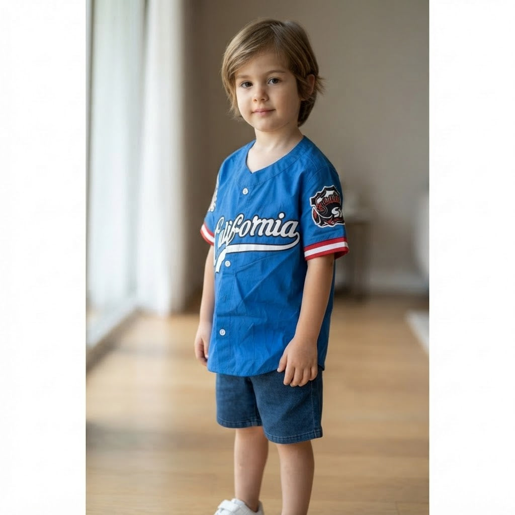 SHEIN Royal Blue California Script Kids Baseball Jersey