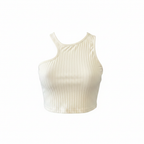Women's White Ribbed Asymmetrical Cutout Crop Top
