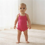 SHEIN Hot Pink Ribbed Double Strap Baby Romper - Size 6-9M