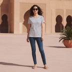 essentials White and Navy Stripe Short-Sleeve Stretch T-Shir
