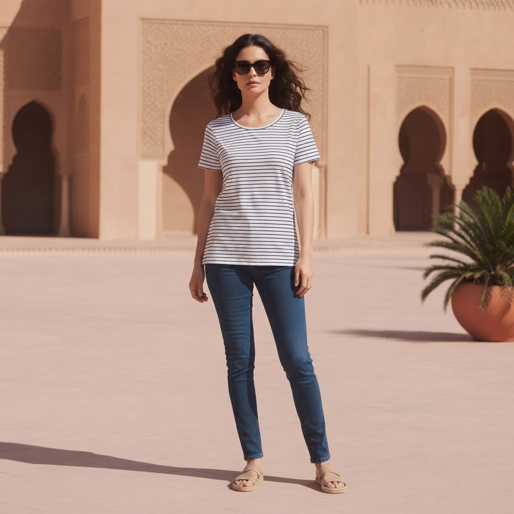 essentials White and Navy Stripe Short-Sleeve Stretch T-Shir