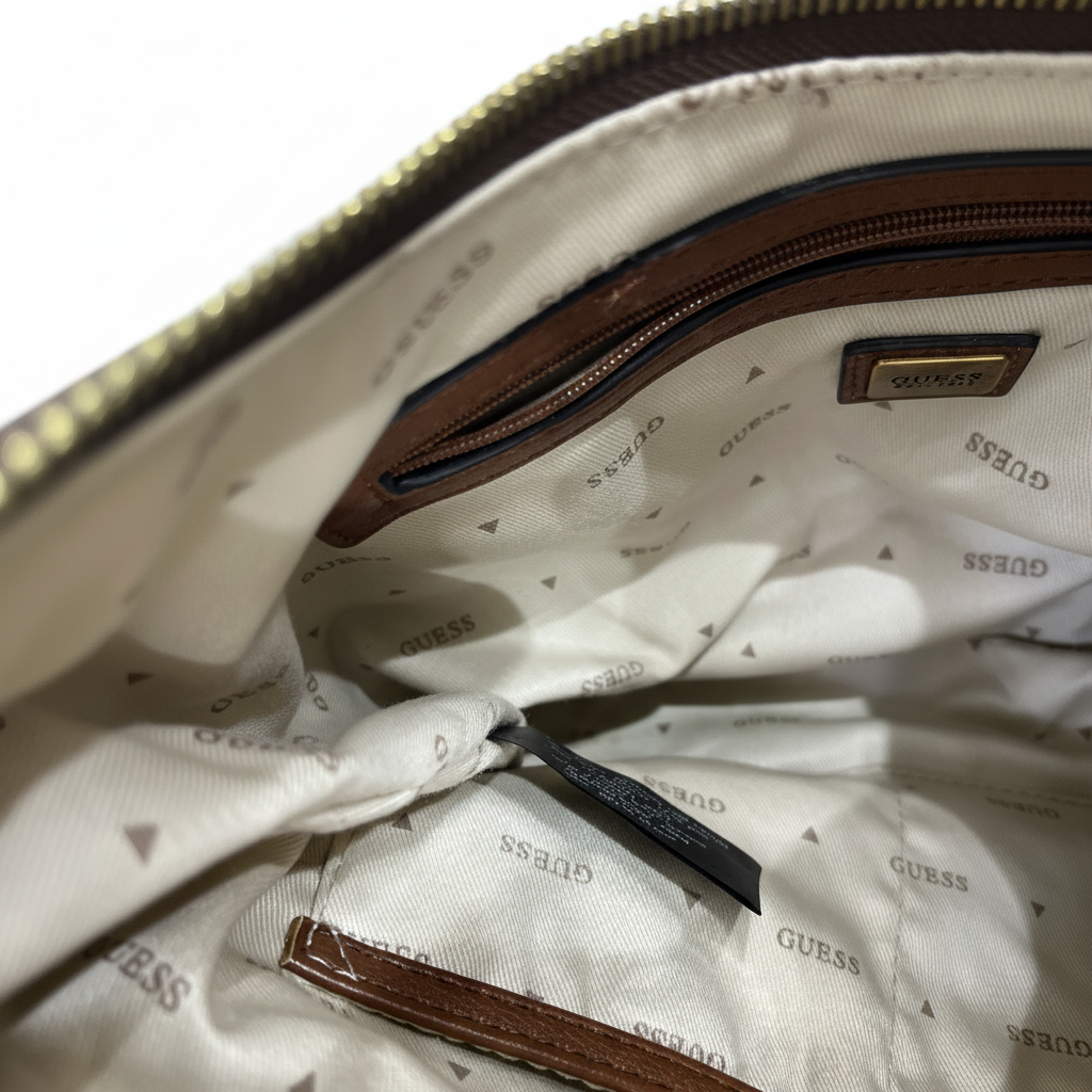 Guess Monogram Hobo Shoulder Bag with Gold Hardware