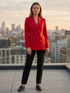 [WearU Generated:premium_master] Bright Red Fitted Double-Breasted Tailored Blazer – premium master