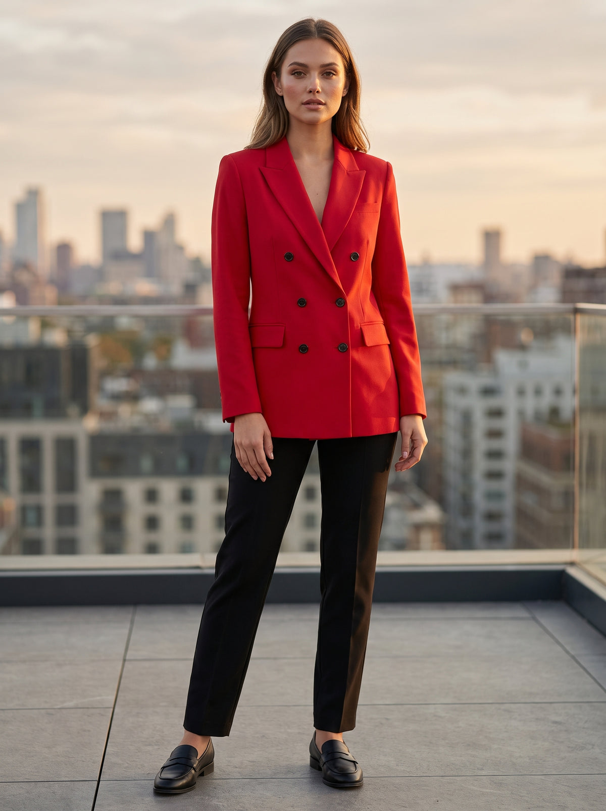 [WearU Generated:premium_master] Bright Red Fitted Double-Breasted Tailored Blazer – premium master