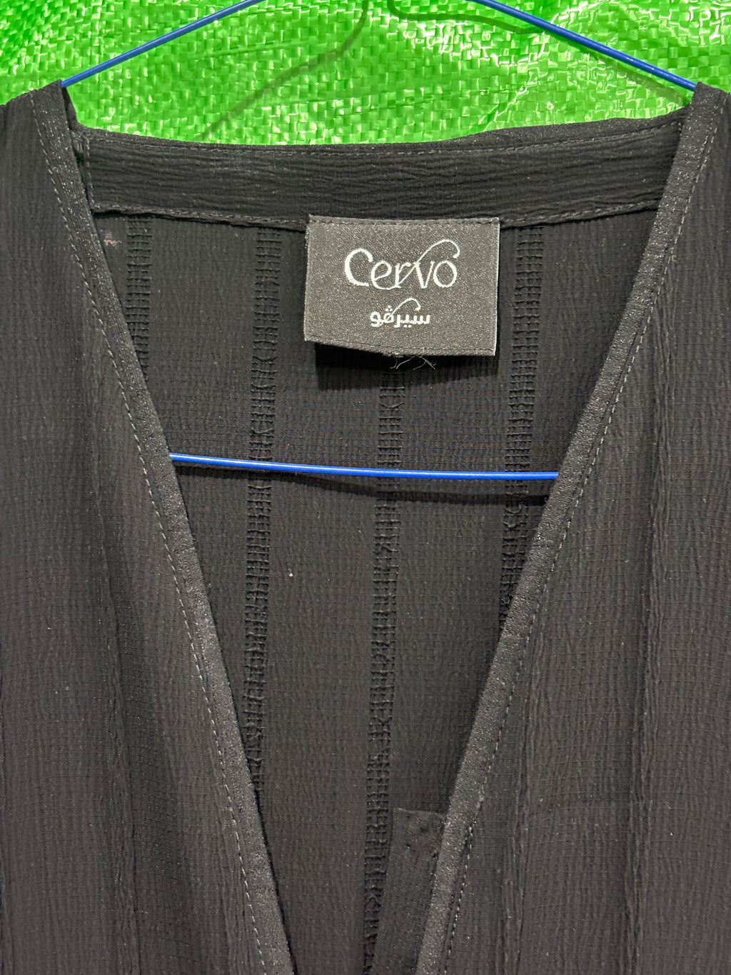 Cervo Black Open-Front Abaya with Structured Banded Cuffs