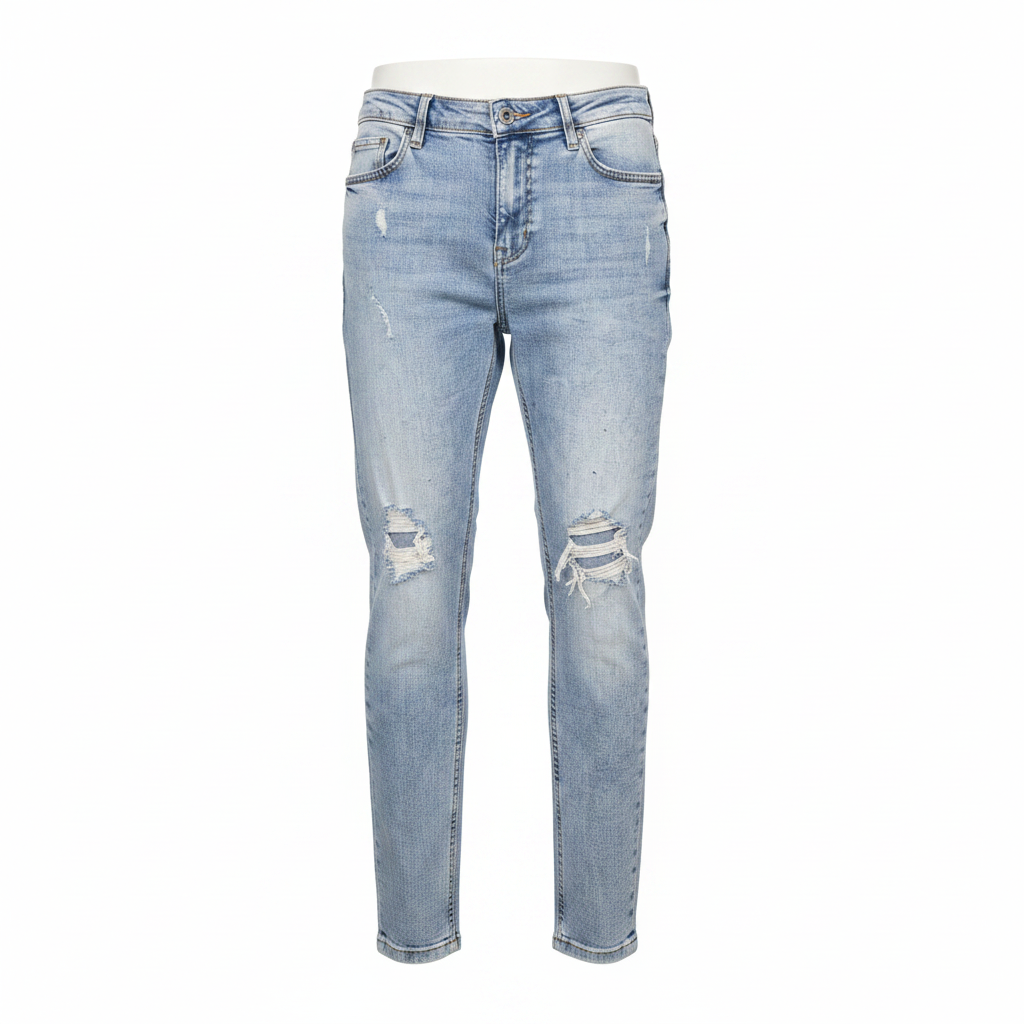 Women's Light Blue Distressed Acid Wash Slim-Fit Jeans