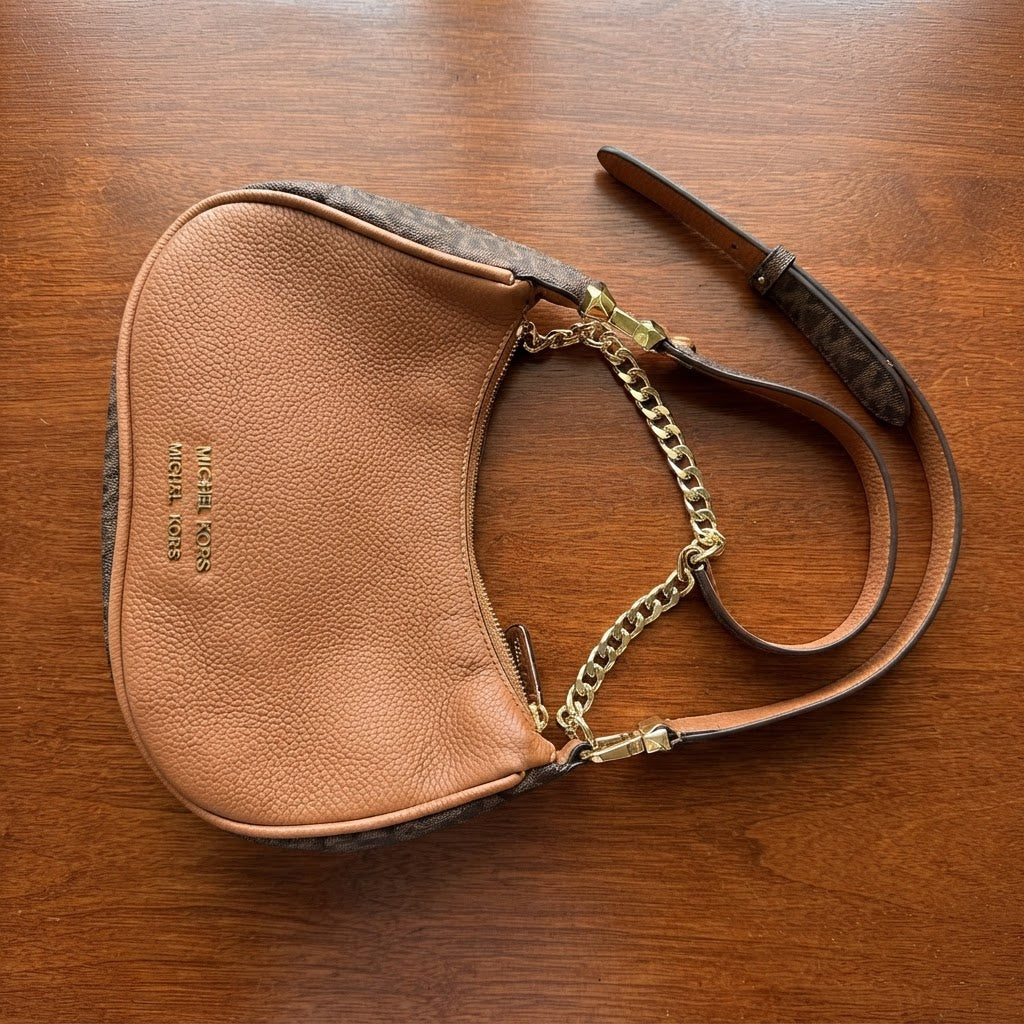 MICHAEL KORS Tan Grained Leather Hobo Shoulder Bag