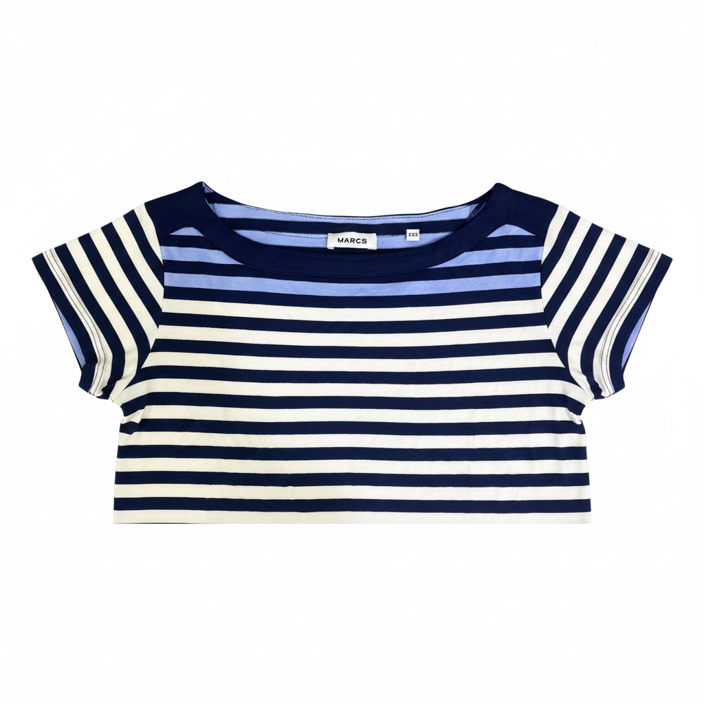 Marcs Women's Striped Cotton Boat Neck T-Shirt - Blue XXS