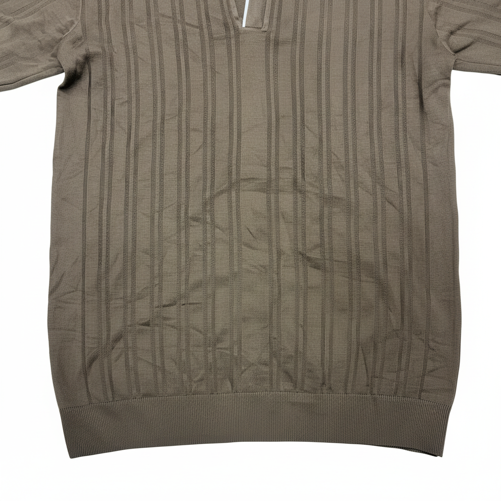 LOOK MAN Brown Ribbed Knit Polo Shirt