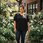 Women's Charcoal Black V-Neck Relaxed T-Shirt