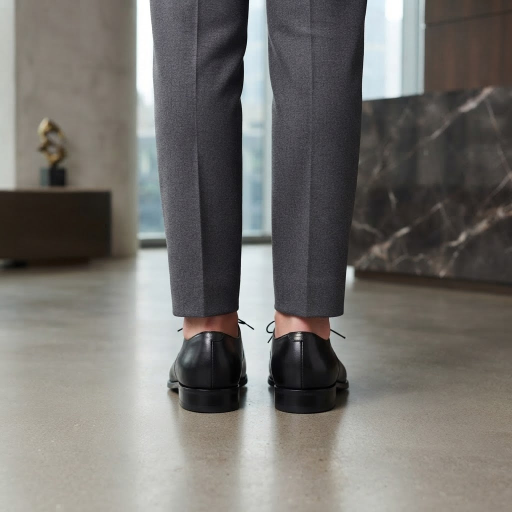 Men's Black Leather Cap-Toe Oxford Dress Shoes
