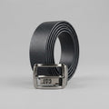 Men's Black Leather Belt with Industrial Metal Hardware