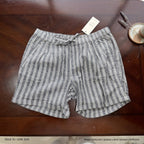 Dark Grey and White Striped Drawstring Linen Shorts
