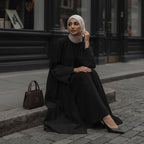 Private Black Embroidered Open-Front Abaya with Scalloped Sl