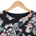 EVANS Women's Black Floral Longline Open-Front Kimono Abaya Jacket