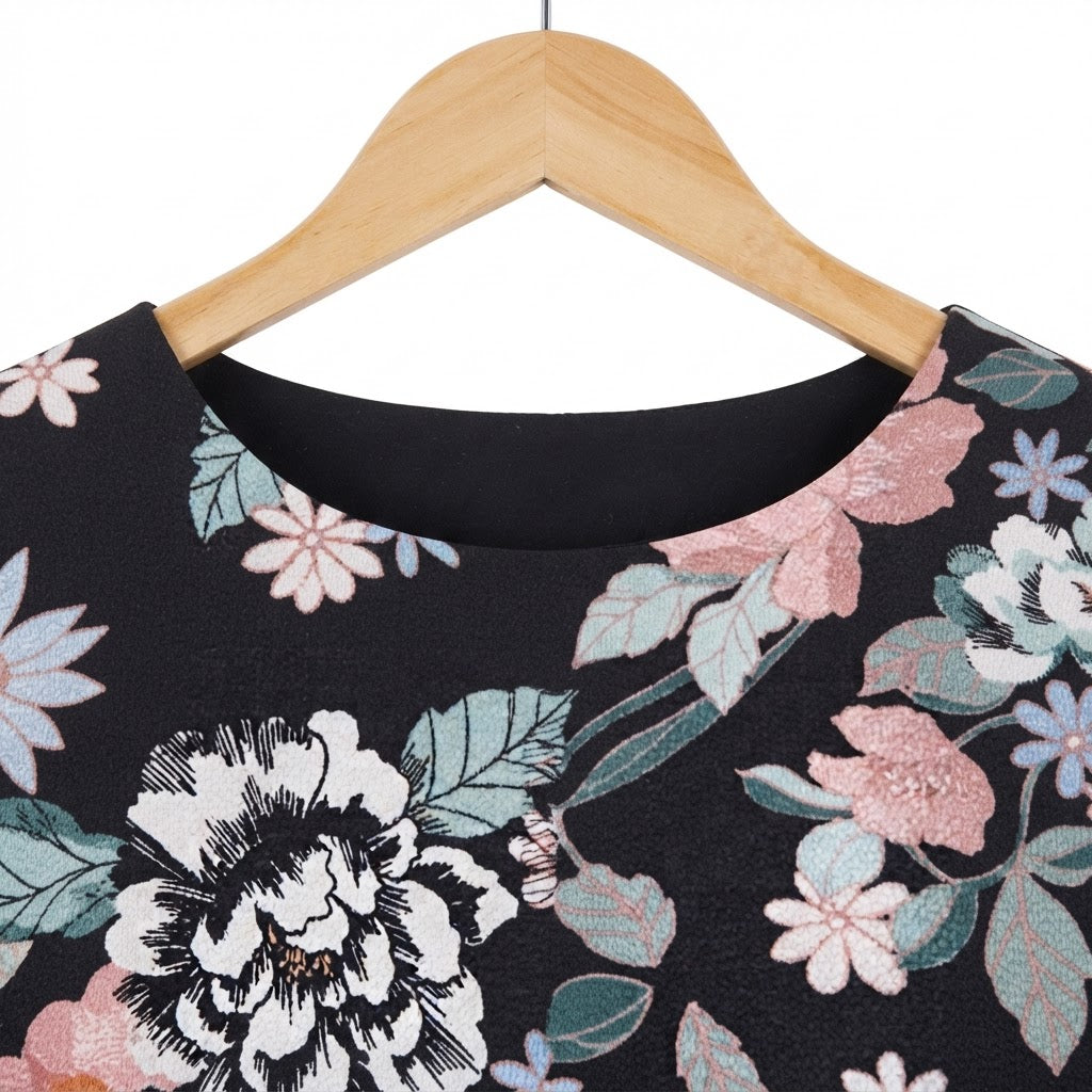 EVANS Women's Black Floral Longline Open-Front Kimono Abaya Jacket