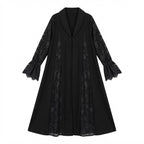 guess Black Open-Front Abaya with Floral Lace Panels