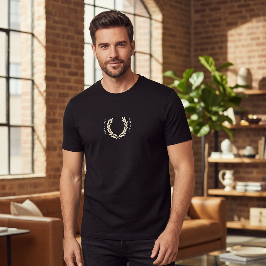 Fred Perry Men's Black Laurel Wreath Graphic T-Shirt - L