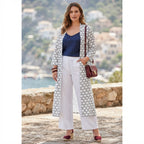 SHEIN Women's White and white Geometric Duster Kimono Abaya