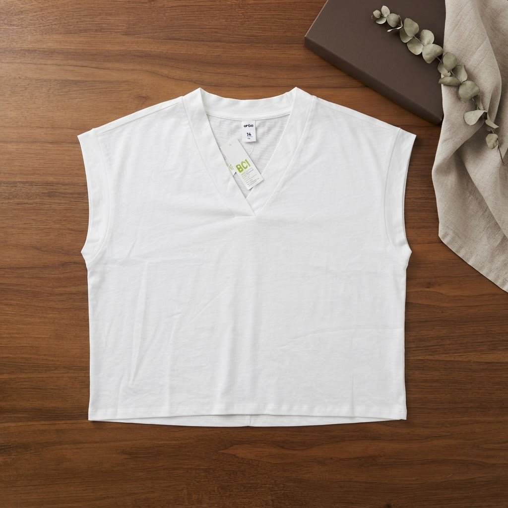 anko White V-Neck Cap-Sleeve Boxy Top