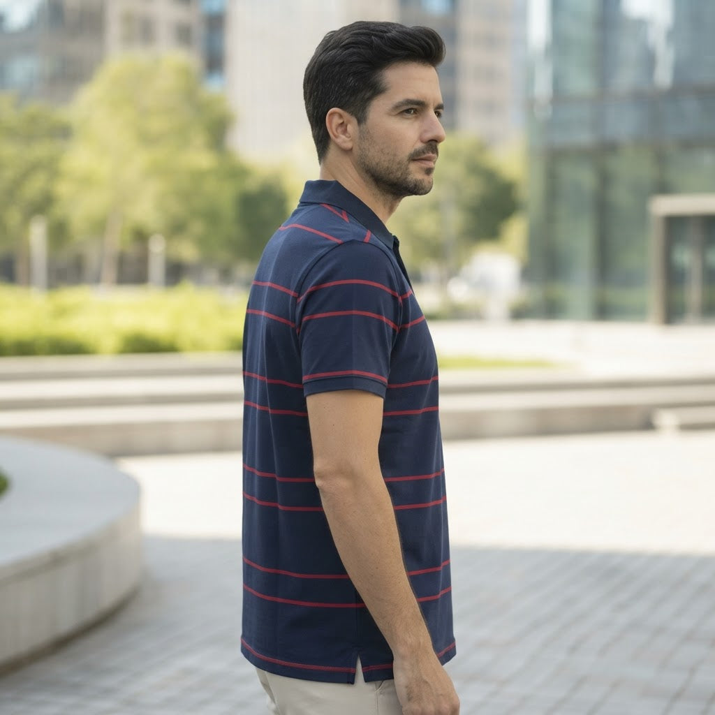 Anko Anko Navy and Red Striped Cotton Jersey Polo Shirt