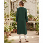 SHEIN Women's Dark Green Open-Front Abaya with dark green Pi