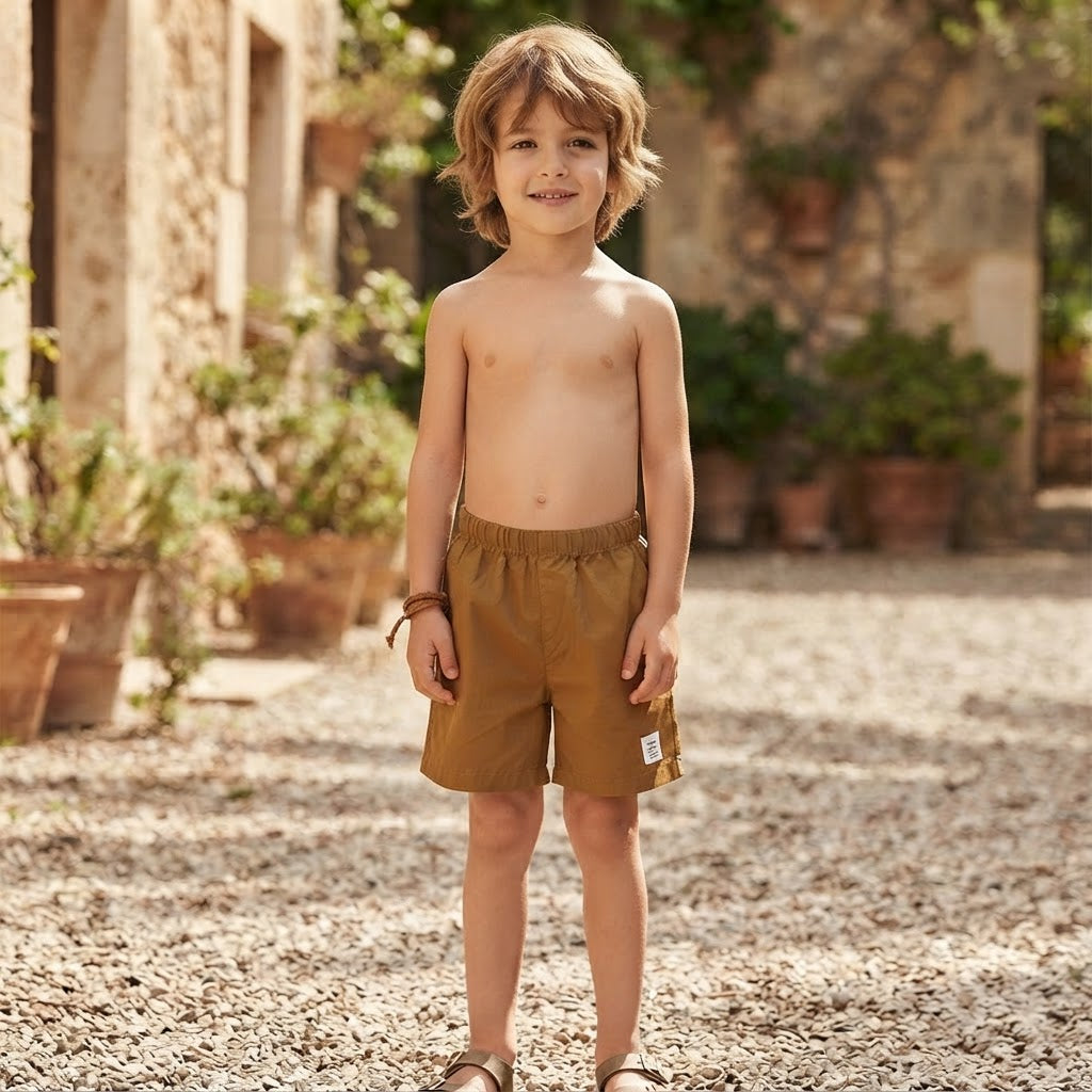 SHEIN Caramel Brown Kids Relaxed Fit Pull-On Casual Shorts